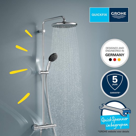 Grohe Vitalio Start douchesysteem met regendouche en handdouche, ontworpen in Duitsland.