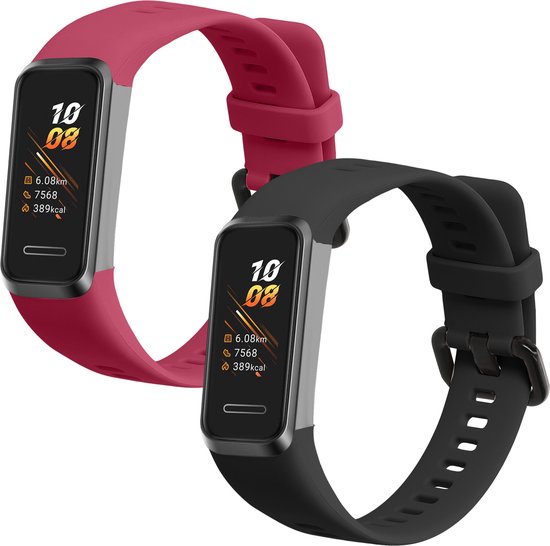 kwmobile 2x bracelets de montre adaptés au bracelet Huawei Band 4 - Bracelets de montre intelligente en TPU - Bracelet de montre tracker d'activité en noir / rouge bordeaux