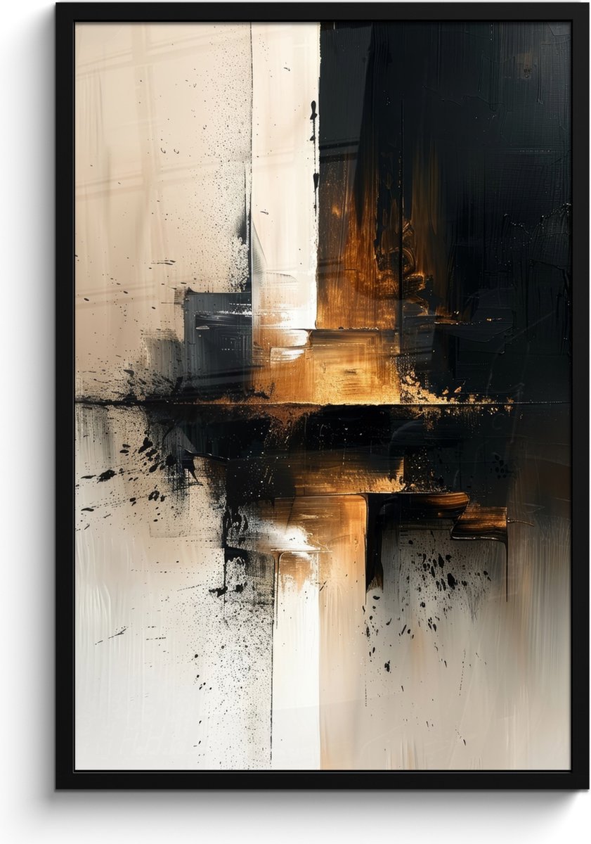 FrameYourWall Poster in lijst - Fotolijst 60x90 cm - Posters - Modern - Zwart - Verf - Goud - Posterlijst zwart - Decoratie - Wanddecoratie woonkamer - Muurdecoratie slaapkamer
