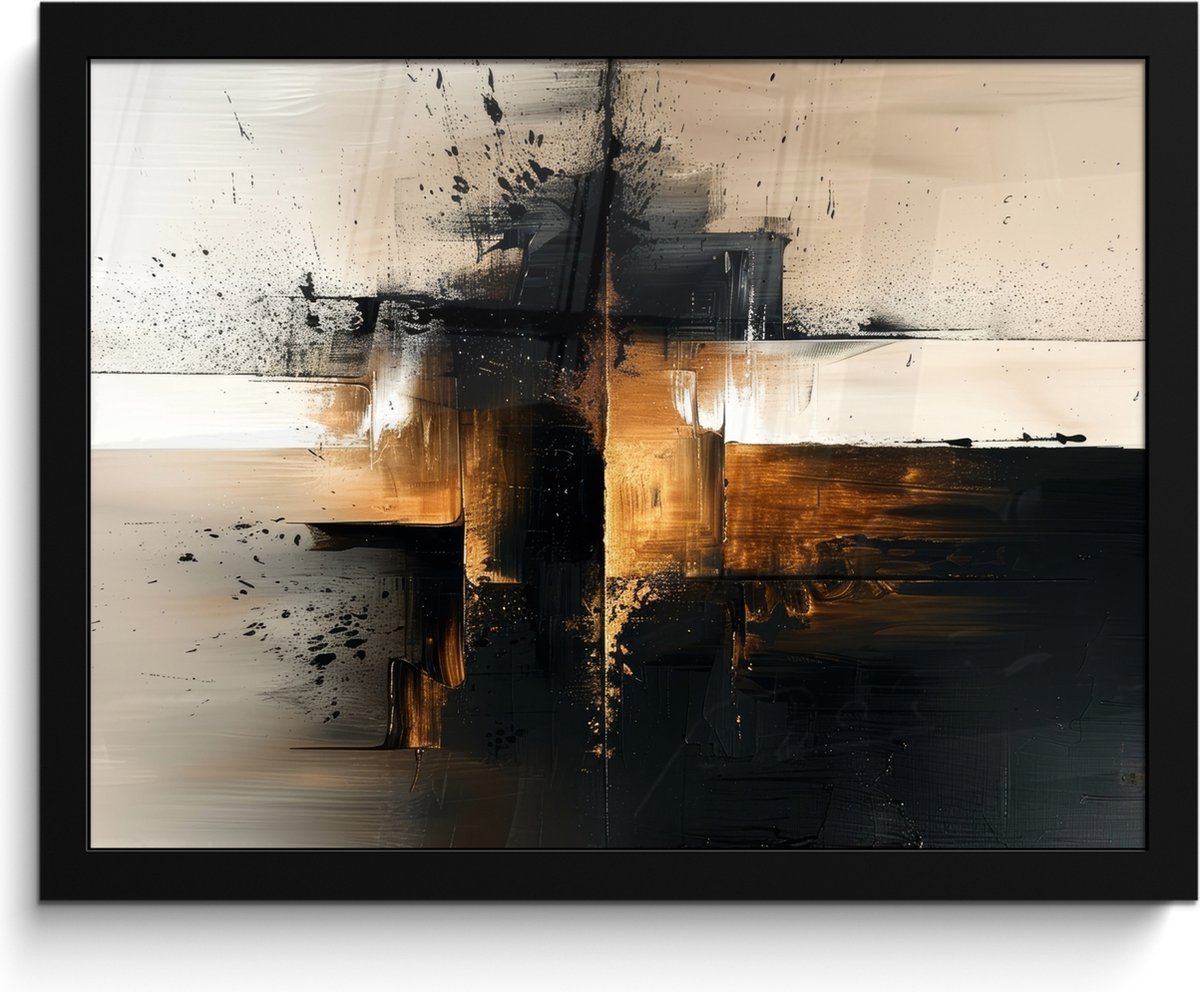 FrameYourWall Poster in lijst - Fotolijst 40x30 cm - Posters - Modern - Zwart - Verf - Goud - Posterlijst zwart - Decoratie - Wanddecoratie woonkamer - Muurdecoratie slaapkamer