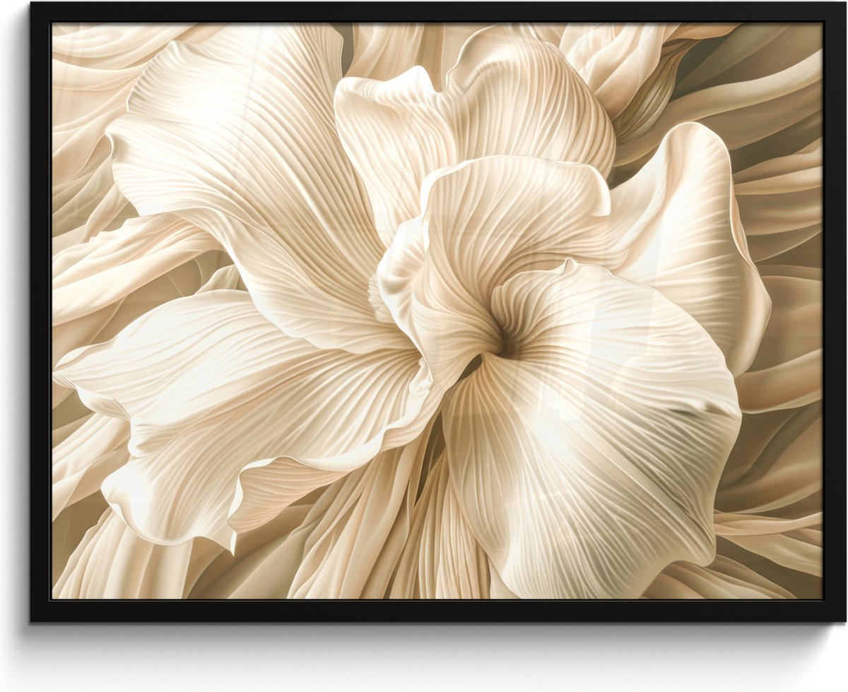 FrameYourWall Poster in lijst - Fotolijst 80x60 cm - Posters - Abstract - Beige - Bloemen - Natuur - Posterlijst zwart - Decoratie - Wanddecoratie woonkamer - Muurdecoratie slaapkamer Bloemen - Close up