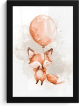 Poster in lijst - Fotolijst 20x30 cm - Posters - Vos - Pastel kleuren - Dier - Posterlijst zwart - Kamer decoratie - Wanddecoratie kinderkamer - Muurdecoratie babykamer