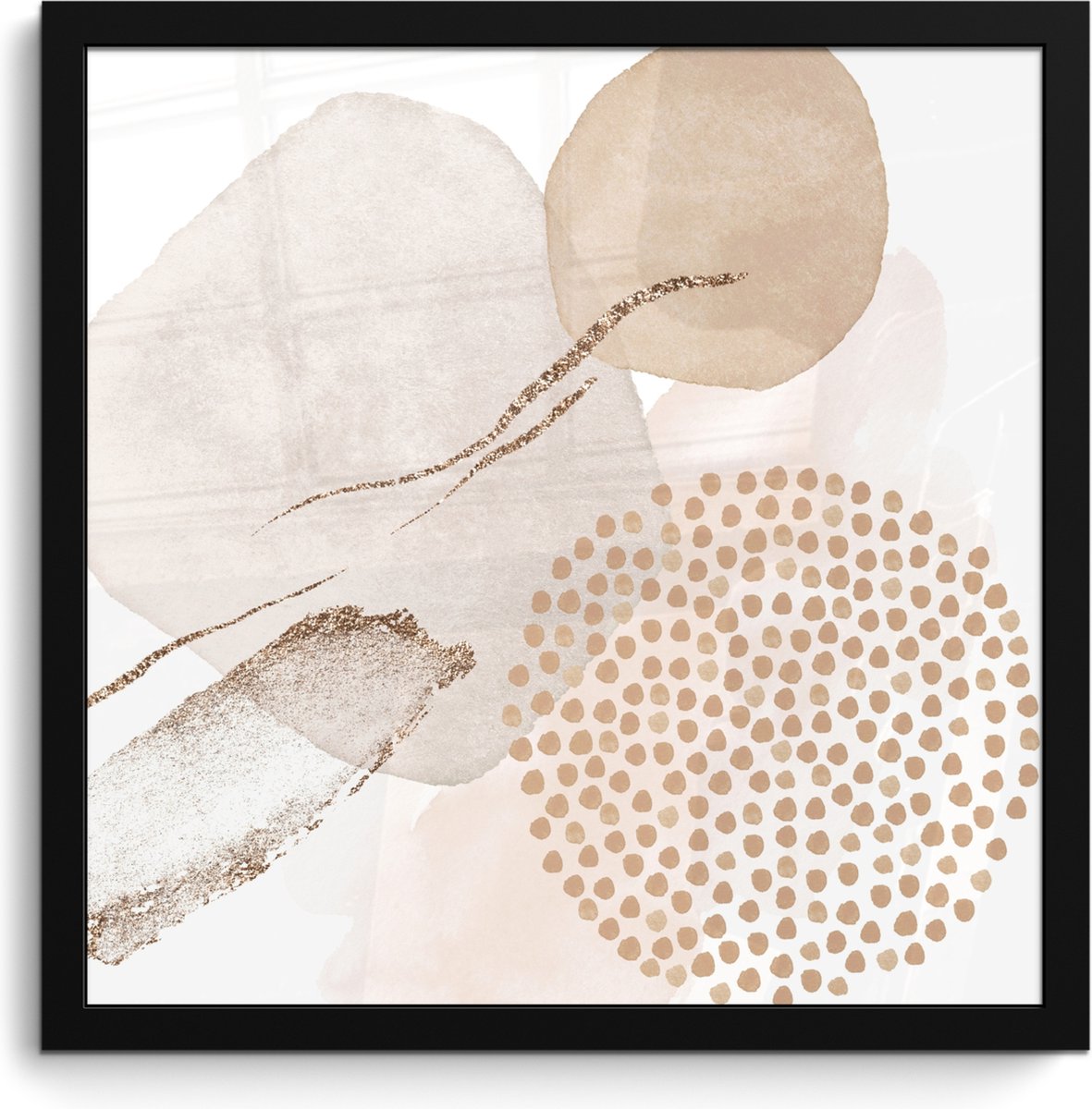 FrameYourWall Poster in lijst - Fotolijst 40x40 cm - Posters - Watercolor - Beige - Pastel - Modern - Abstract - Posterlijst zwart - Wanddecoratie badkamer - Muurdecoratie WC - Decoratieve accessoires - Toilet muur decoratie Beige - Abstract