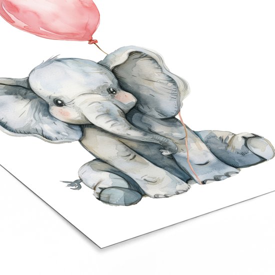 Affiche sous cadre - Cadre photo 40x60 cm - Posters - Éléphant - Bébé animal - Ballon rose - Cadre affiche noir - Décoration chambre - Décoration murale chambre enfant - Décoration murale chambre bébé