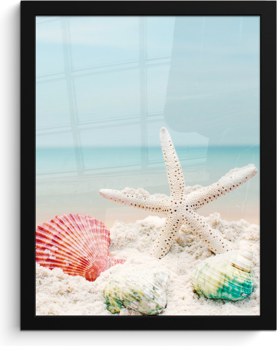Poster in lijst - Fotolijst 30x40 cm - Posters - Strand - Zeester - Schelpen - Zee - Poste