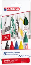 edding 4500 textielstift - zwart, rood, blauw, groen, geel - 5 stuks - ronde punt 2-3 mm - textielstiften wasmachinebestendig (60°C) om op textiel te tekenen - textielmarker voor volwassenen en kinderen