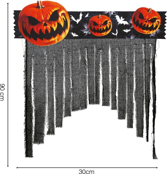Fiestas Guirca Rideau de porte Halloween - citrouilles - noir/orange - 90 x 30 cm - Décoration Halloween