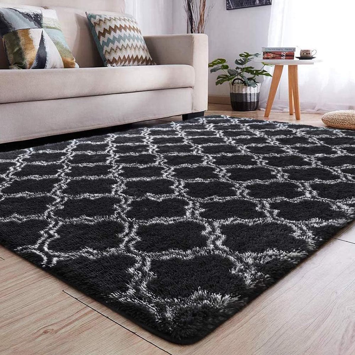 Luvetrex ® Modern Zwart Vloerkleed voor Woonkamer en Slaapkamer - Zacht, Wasbaar en Anti-Slip (160 x 200 cm)