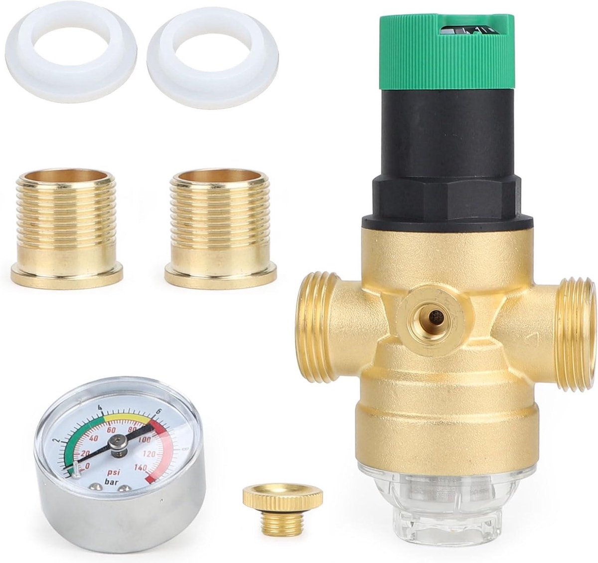 ZHEHNSA 6 stuks terugspoelfilters met drukregelaar en manometer, waterfilter huisaansluiting 3/4 inch DN 20, waterfilter, voorfilter, sedimentfilter, herbruikbare drukregelaar van messing