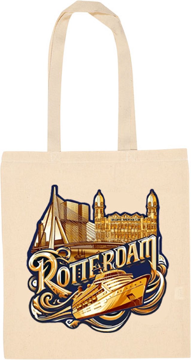 Canvas tas - Erasmusbrug Rotterdam goud - katoenen tas - schoudertas dames - tassen dames - schoudertassen