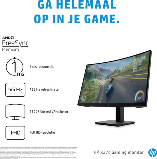 Ecran incurvé 27 HP X27c Full HD (Noir) 165Hz à prix bas