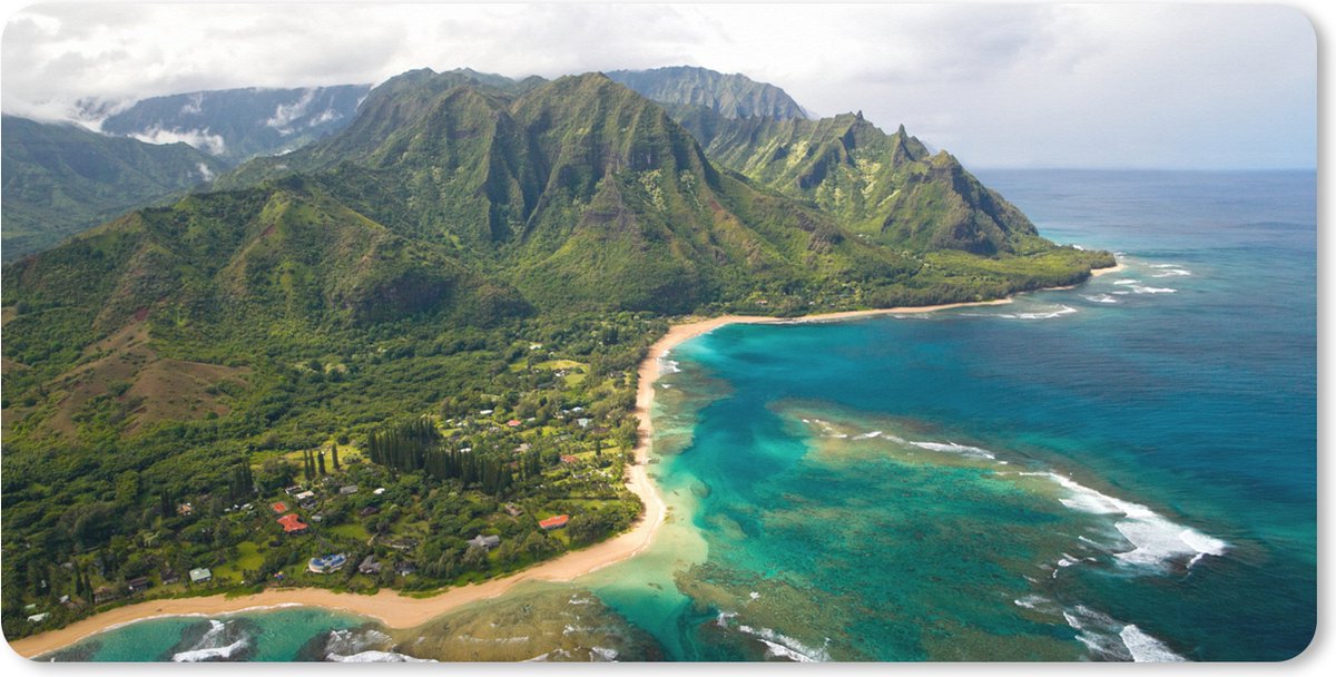 Muismat XXL 80x40 cm - Bureau onderlegger - Bureau mat Een luchtfoto van de noordkust van Kauai op Hawaii - Bureaumat - Gaming mousepad xl - Bureaulegger groot - Computer deskmat