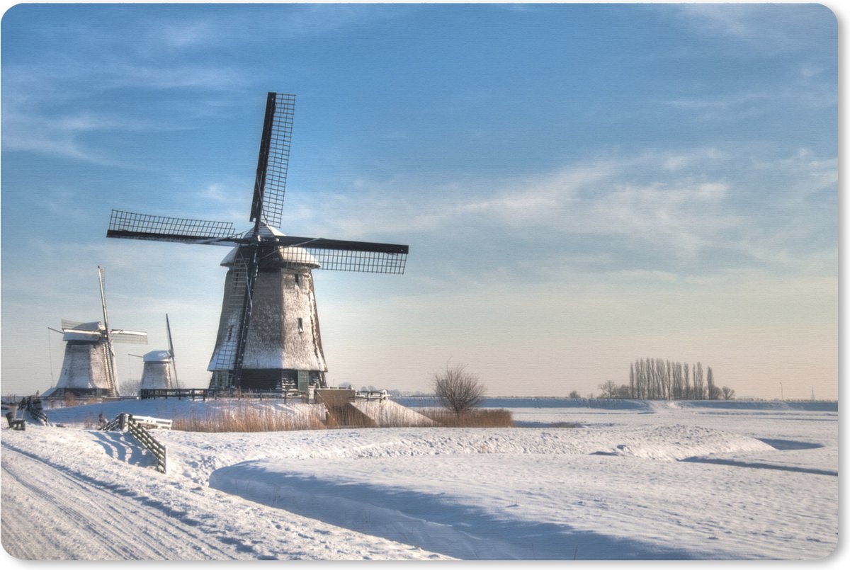 Muismat XXL 120x80 cm - Bureau onderlegger - Bureau mat Windmolens in een Nederlands landschap - Bureaumat - Gaming mousepad xl - Bureaulegger groot - Computer deskmat