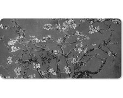 Muismat XXL 100x50 cm - Bureau onderlegger - Bureau mat Amandelbloesem - Van Gogh - Zwart Wit - Bureaumat - Gaming mousepad xl - Bureaulegger groot - Computer deskmat