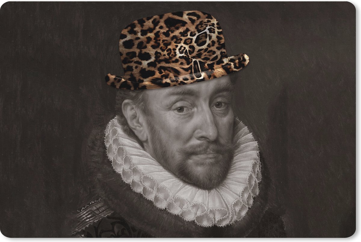 Muismat XXL 90x60 cm - Bureau onderlegger - Bureau mat Willem van Oranje - Hoed - Panterprint - Bureaumat - Gaming mousepad xl - Bureaulegger groot - Computer deskmat