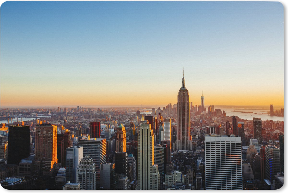 Muismat XXL 120x80 cm - Bureau onderlegger - Bureau mat New York - Skyline - Zonsondergang - Bureaumat - Gaming mousepad xl - Bureaulegger groot - Computer deskmat