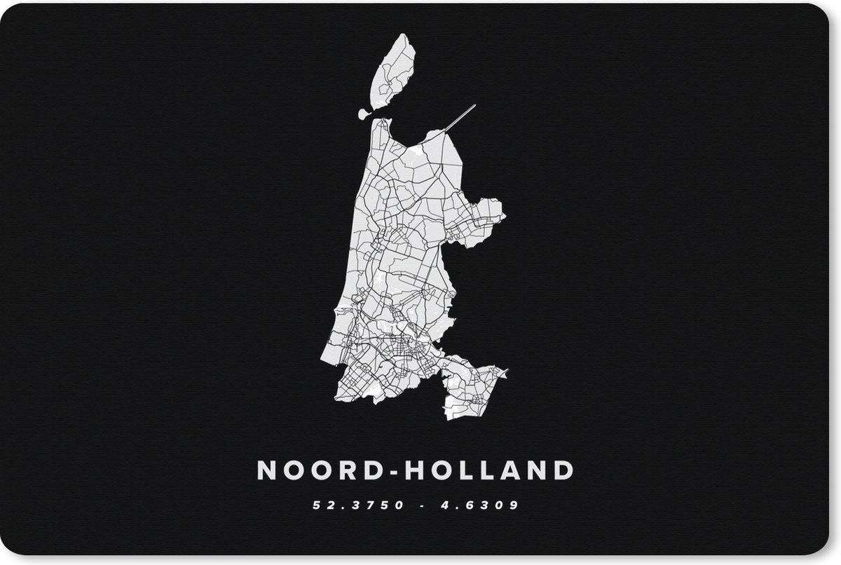 Muismat XXL 90x60 cm - Bureau onderlegger - Bureau mat Noord-Holland - Nederland - Kaart - Bureaumat - Gaming mousepad xl - Bureaulegger groot - Computer deskmat
