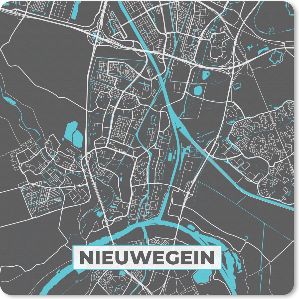 Muismat XXL 40x40 cm - Bureau onderlegger - Bureau mat Stadskaart - Nieuwegein - Grijs - Blauw - Bureaumat - Gaming mousepad xl - Bureaulegger groot - Computer deskmat