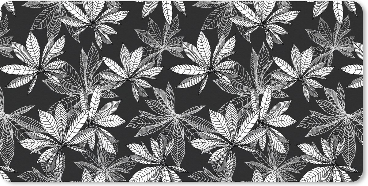 Muismat XXL 80x40 cm - Bureau onderlegger - Bureau mat Zwart - Wit - Patronen - Bladeren - Natuur - Bureaumat - Gaming mousepad xl - Bureaulegger groot - Computer deskmat