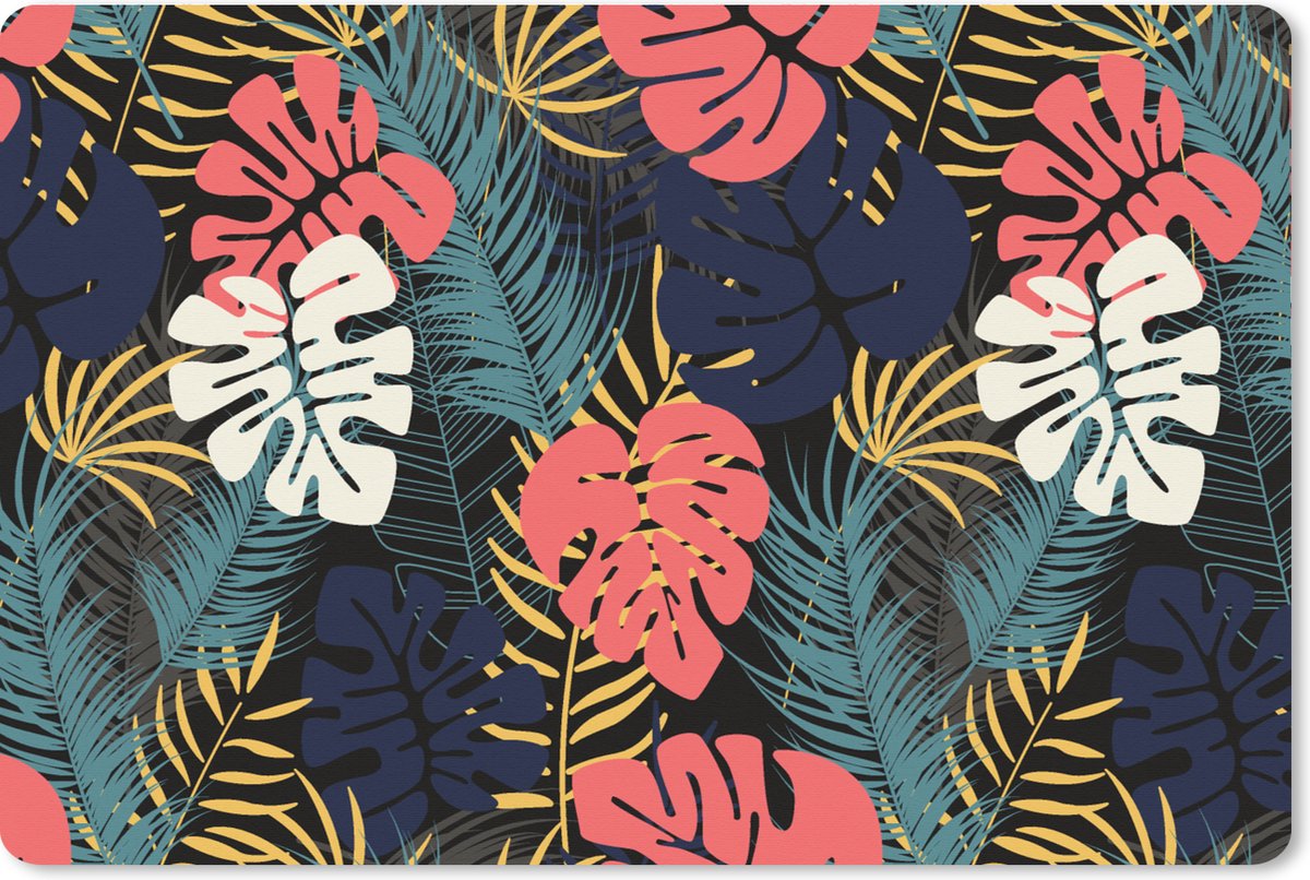 Muismat XXL 120x80 cm - Bureau onderlegger - Bureau mat Flora - Goud - Patronen - Hawaii - Tropisch - Bureaumat - Gaming mousepad xl - Bureaulegger groot - Computer deskmat