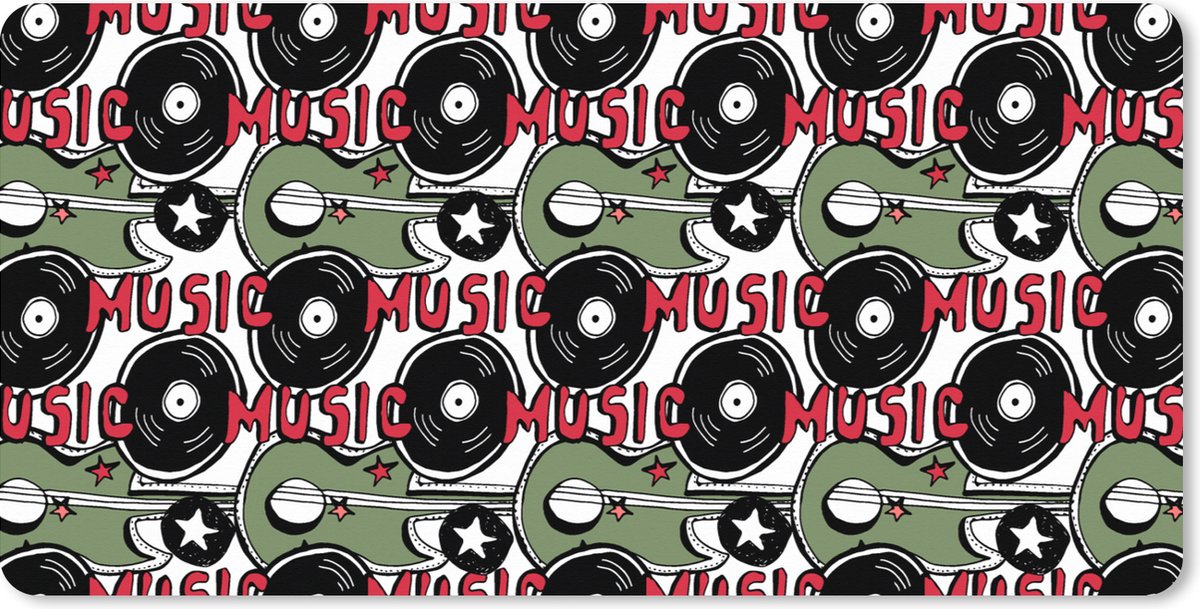 Muismat XXL - Bureau onderlegger - Bureau mat - Patronen - Muziek - Vinyl - 100x50 cm - XXL muismat