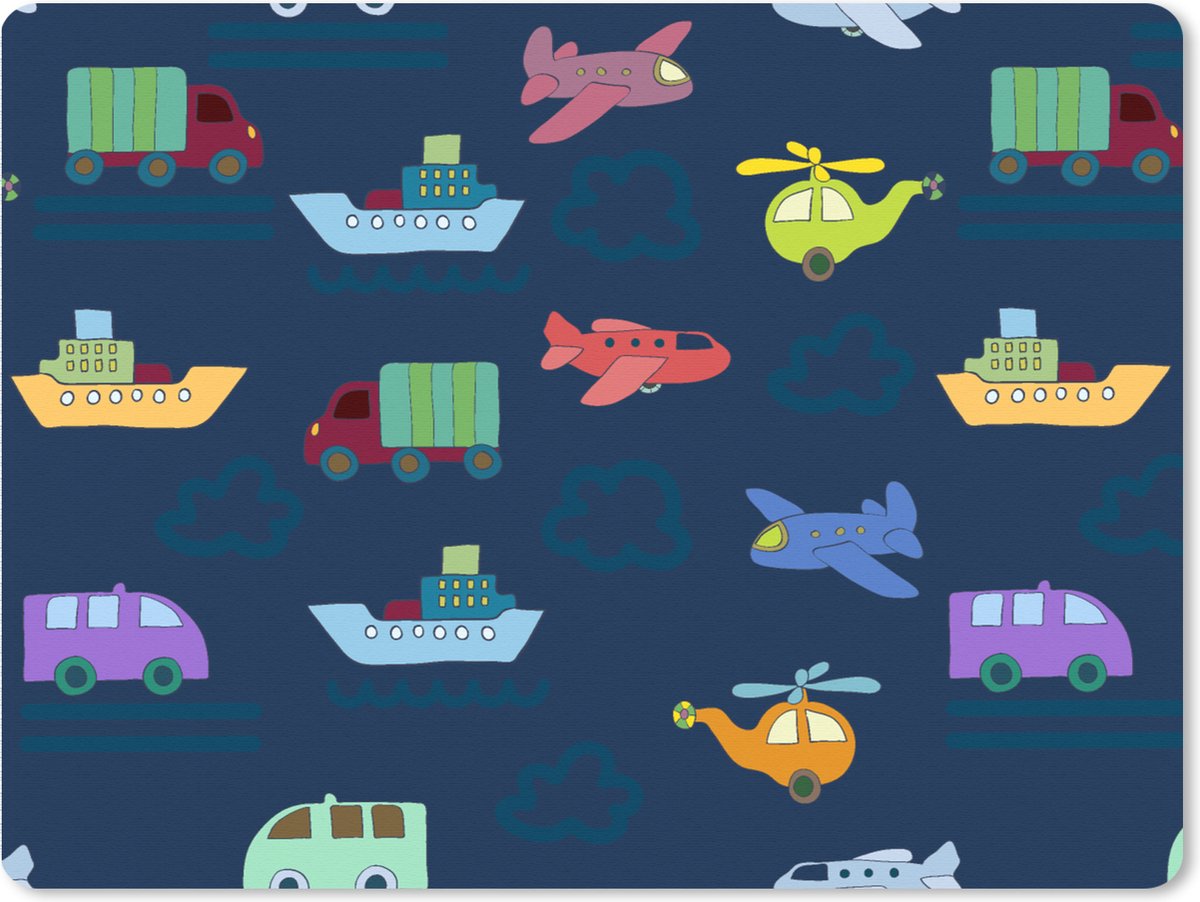 Muismat XXL 80x60 cm - Bureau onderlegger - Bureau mat Patronen - Vliegtuig - Boot - Vrachtwagen - Jongetje - Jongens - Kinderen - Kids - Bureaumat - Gaming mousepad xl - Bureaulegger groot - Computer deskmat