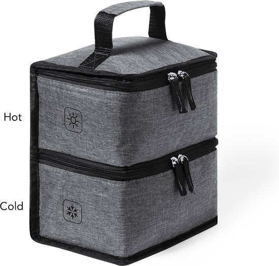 Koeltas met dubbel compartiment - Lunchtas - Koeltasje lunch - Koud - Warm - Isolatie - Volwassenen - Dames - Heren - 14 x 22 cm - Polyester - RPET - Aluminium - grijs van KOEL — afbeelding 2