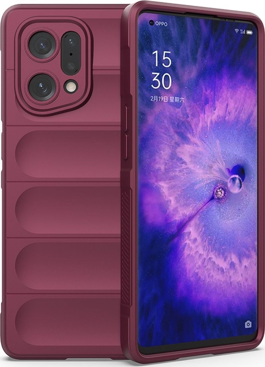Mobigear Hoesje geschikt voor OPPO Find X5 Telefoonhoesje Flexibel TPU | Mobigear Bumpy Backcover | Find X5 Case | Back Cover - Bordeaux Rood