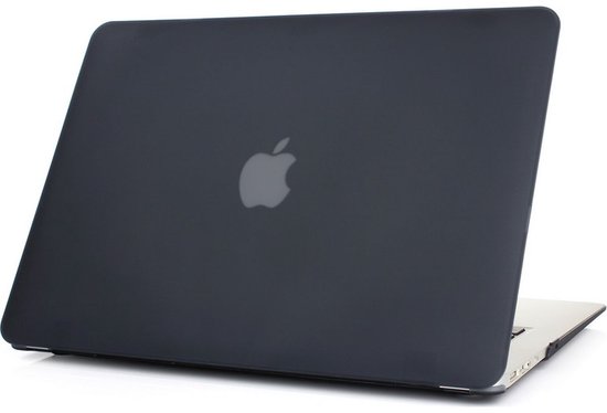 Donkergrijze MacBook Pro 16-inch met deksel omhoog en Apple logo zichtbaar.