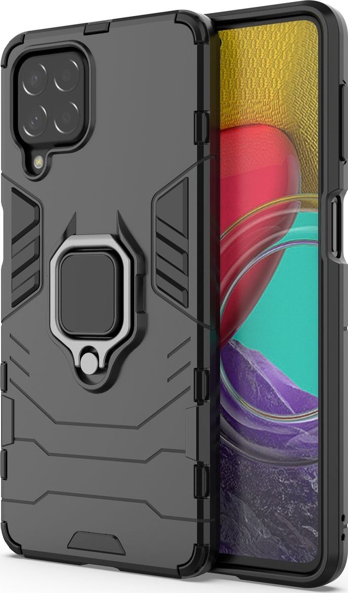 Mobigear Hoesje geschikt voor Samsung Galaxy M53 Telefoonhoesje Hardcase | Mobigear Armor Ring Backcover Shockproof met Ringhouder | Schokbestendig Galaxy M53 Telefoonhoesje | Anti Shock Proof - Zwart