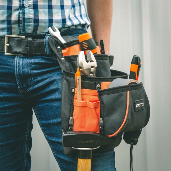 HANDY - Porte-outils pour Riem avec porte-marteau et Riem - Groot - 10 compartiments - Tablier en jean - Ceinture à outils