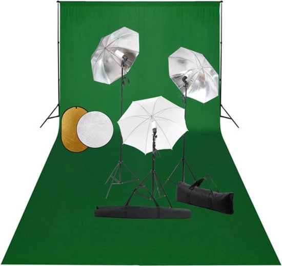 Foto: Vidaxl fotostudioset met lampen paraplu s achtergrond en reflector