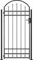 vidaXL - Poort - met - gebogen - bovenkant - en - 2 - palen - 105x204 - cm - zwart