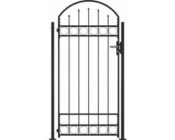 vidaXL - Poort - met - gebogen - bovenkant - en - 2 - palen - 105x204 - cm - zwart