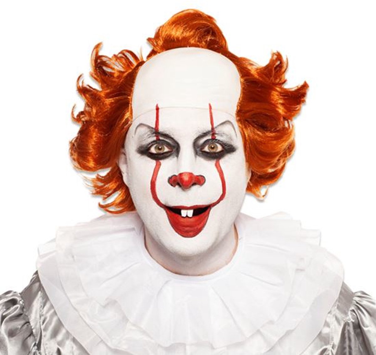 Witbaard Pruik Duivelse Clown Latex Oranje/wit One-size