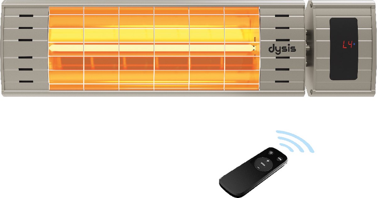 Dysis Halogeen Terrasverwarmer Low Glare, Infraroodstraler met Afstandsbediening - 2000W - 4 Warmtestanden - IP65 Stof- en Regenbestendig voor Binnen en Buiten, Elektrische Kachel voor Terras- Beige