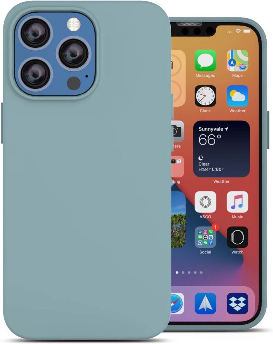 oTronica Geschikt voor iPhone 13 Pro backcover liquid siliconen hoesje - Mint Groen