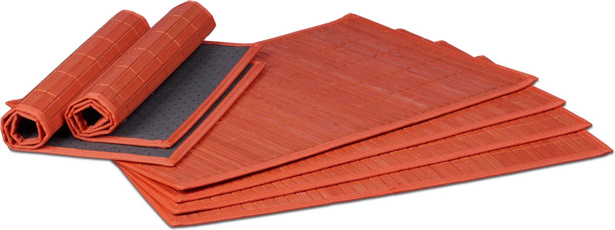 placemat set van 6 - 45x30 cm - bamboe - antislip - afwasbaar - rood