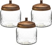 3x stuks snoeppotten/voorraadpotten 1,2L glas met houten deksel - 1200 ml - Bonbonnieres