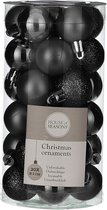 60x Kleine kunststof kerstballen zwart 3 cm - Kerstboomversiering - kerstballen onbreekbaar