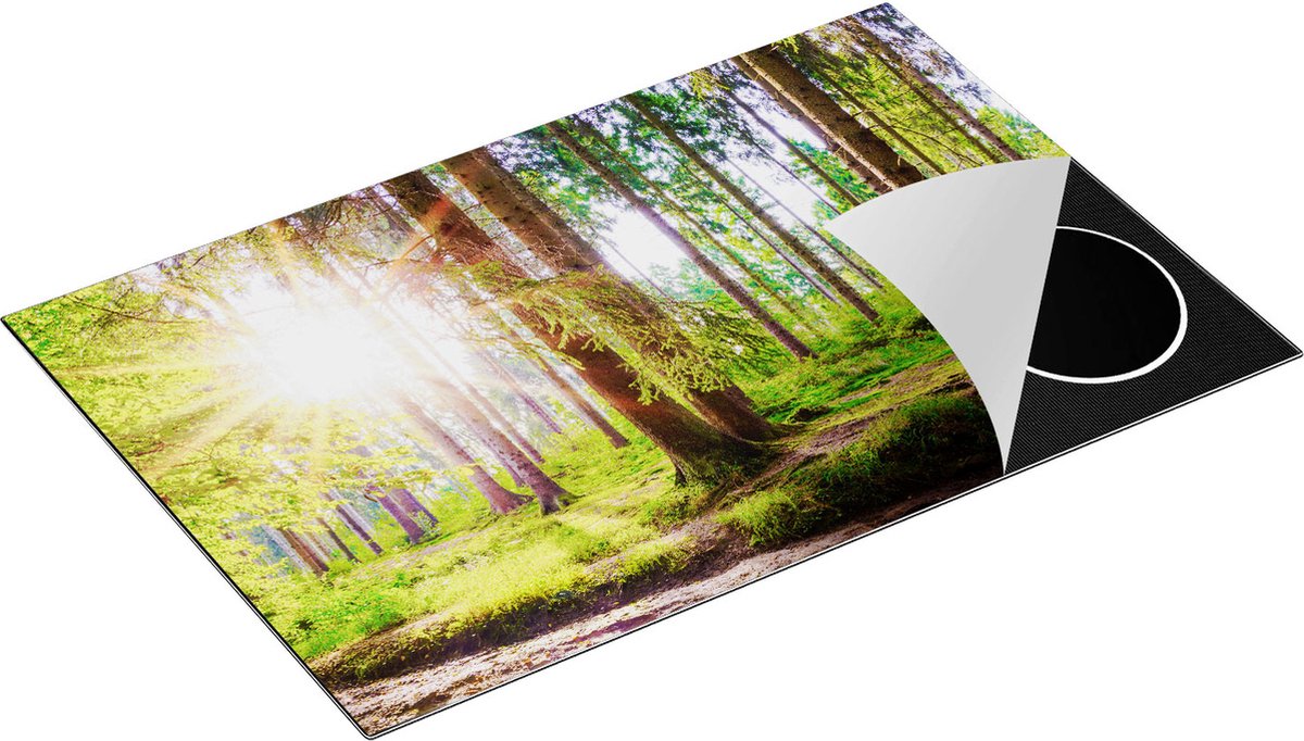 Chefcare Inductie Beschermer Bos met Zon tussen de Bomen - 80x50 cm - Afdekplaat Inductie - Kookplaat Beschermer - Inductie Mat