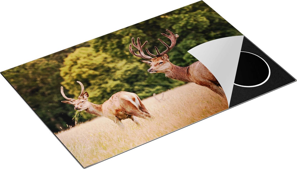 Chefcare Inductie Beschermer Twee Etende Herten in de Weide - 81,2x52 cm - Afdekplaat Inductie - Kookplaat Beschermer - Inductie Mat