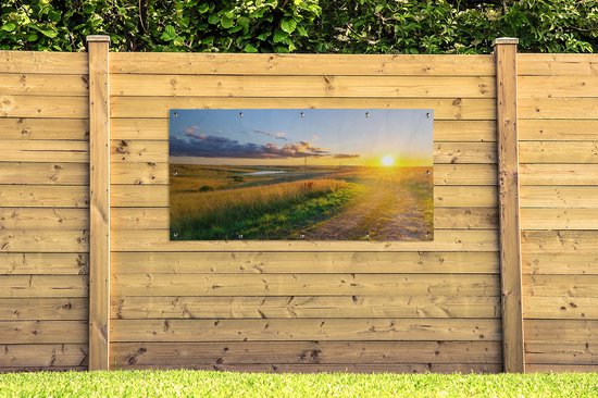 Affiche jardin - Soleil - Nuages - Affiche clôture - Nature - Décoration de jardin - Jardin - 200x100 cm - Toile jardin - Affiche extérieur