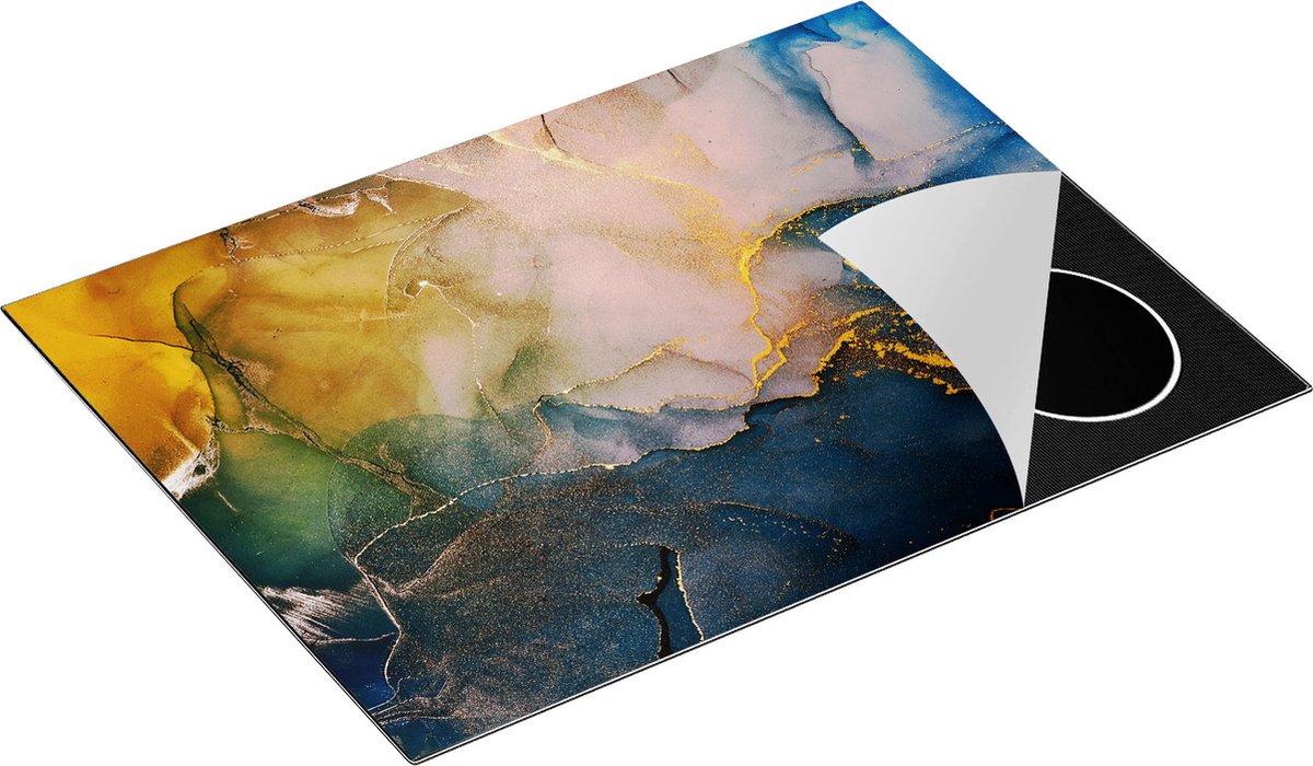Chefcare Inductie Beschermer Abstracte Kunst - Donker Blauwe Acryl - 70x50 cm - Afdekplaat Inductie - Kookplaat Beschermer - Inductie Mat
