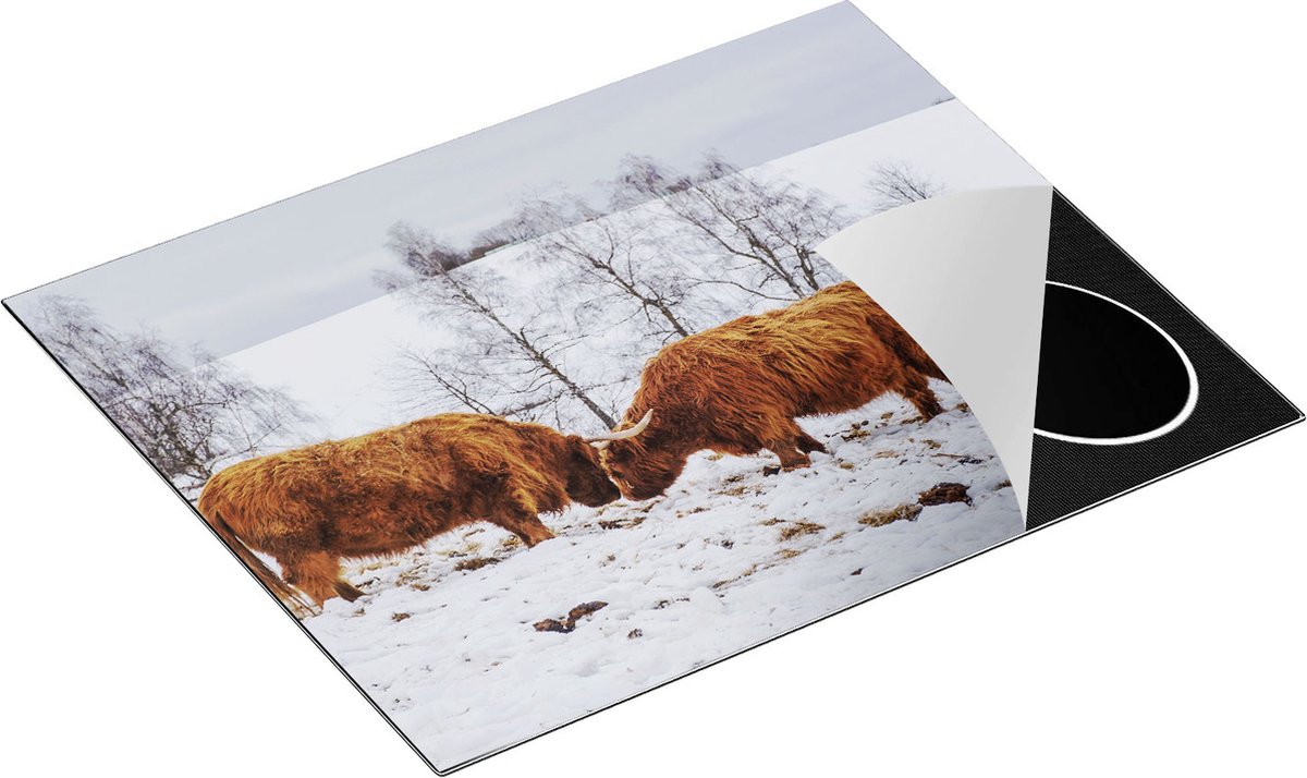 Chefcare Inductie Beschermer Twee Schotse Hooglanders in de Sneeuw - 65x55 cm - Afdekplaat Inductie - Kookplaat Beschermer - Inductie Mat