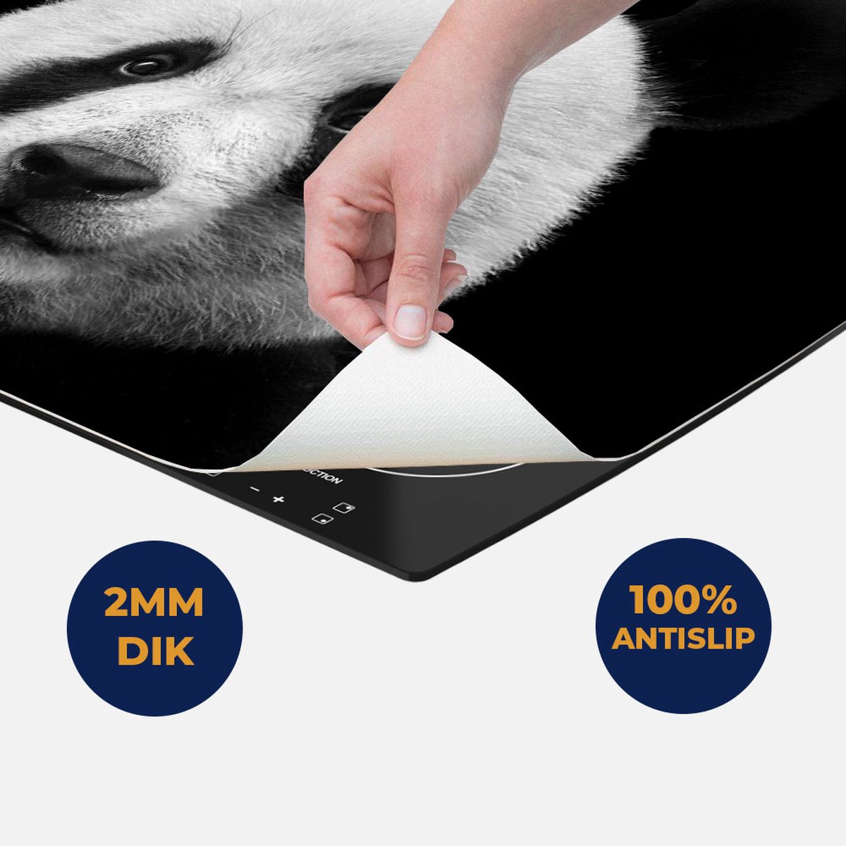 Chefcare Inductie Beschermer Panda - Pandakop - Zwart Wit - 60x52 cm - Afdekplaat Inductie - Kookplaat Beschermer - Inductie Mat