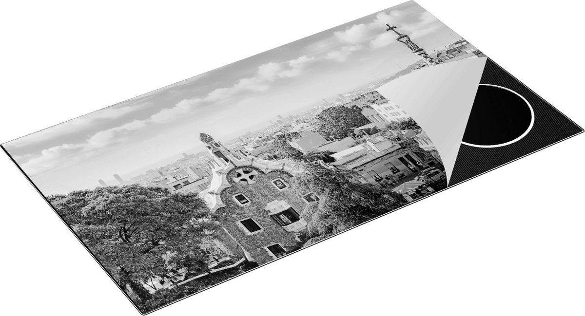 Chefcare Inductie Beschermer Park Güell in Barcelona - Kleurrijk - Zwart Wit - 95x50 cm - Afdekplaat Inductie - Kookplaat Beschermer - Inductie Mat