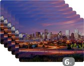 Placemats - Denver - Skyline - Nacht - Maan - Amerika - Onderleggers - Placemats - Onderleggers placemats - 45x30 cm - 6 stuks