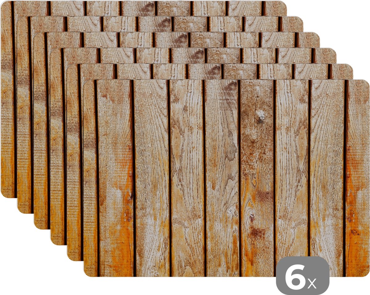 Placemat - Placemats - Hout - Schutting - Patroon - Plank - Tafel onderzetters - 45x30 cm - 6 stuks