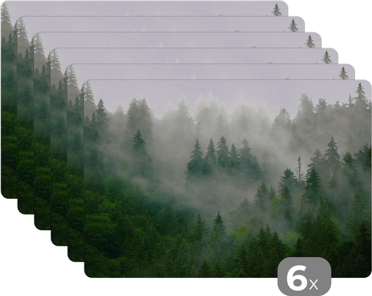 Placemats - Onderlegger - Natuur - Bos - Boom - Berg - 45x30 cm - Placemat - 6 stuks